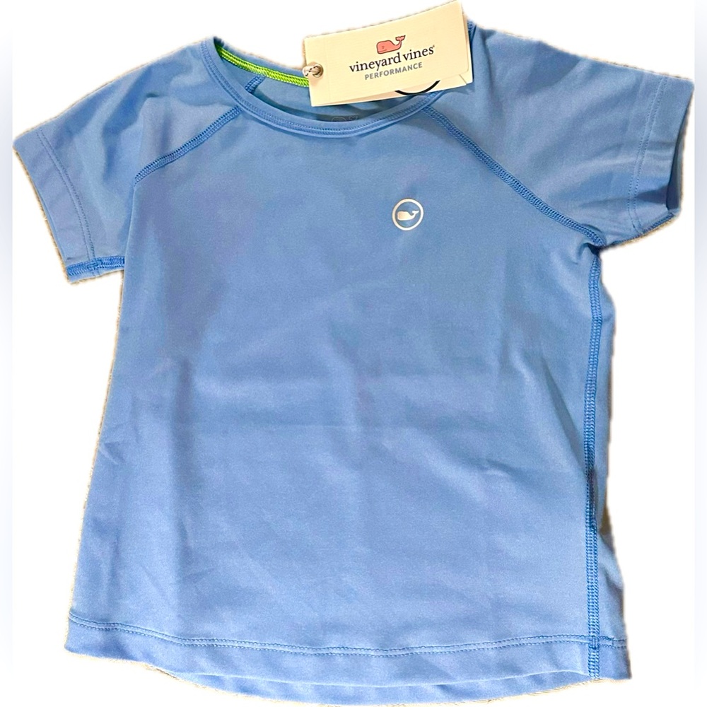 Vineyard Vines Girls Blue Whale Logo Performance Tee Shirt, 4T, NWT.